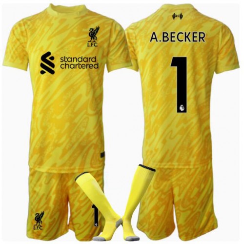 Fotballdrakt Barn Liverpool Alisson Becker #1 Keeper Tredjedraktsett 2024-25 Kortermet (+ Korte bukser)